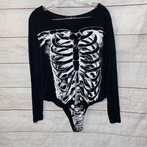 NEW! Boohoo Plus Skeleton Bodysuit | Black/White | Size 14 - Picture 1 of 6